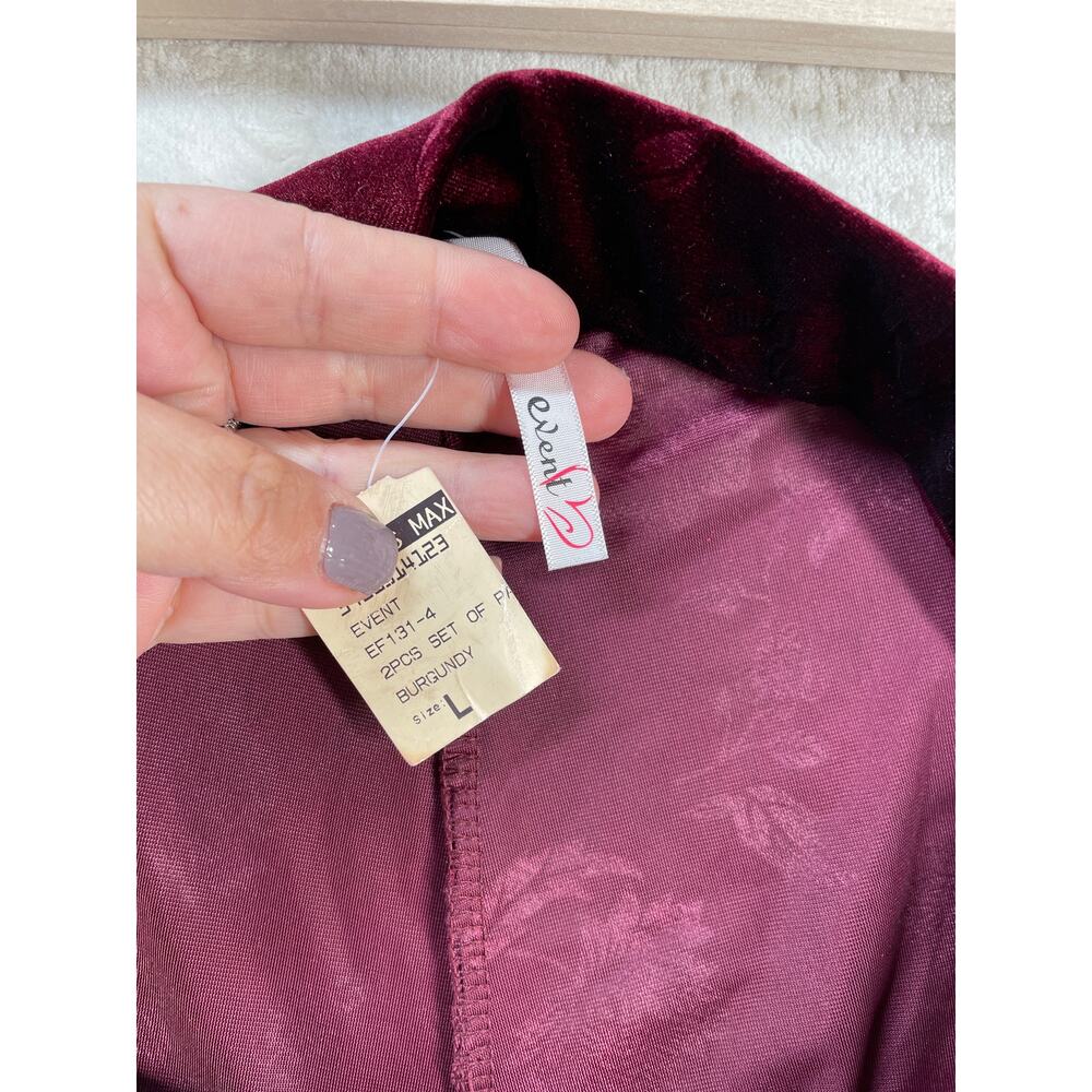 Vintage Womans Dead Stock Y2k Wine Velour Off the Shoulder Crop Top Pant Set L - Picture 10 of 16